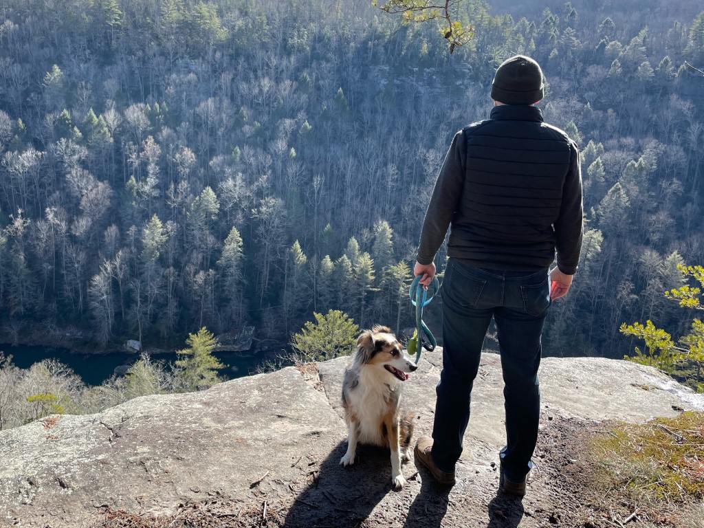 Hiker with Dog at Obed Overlook